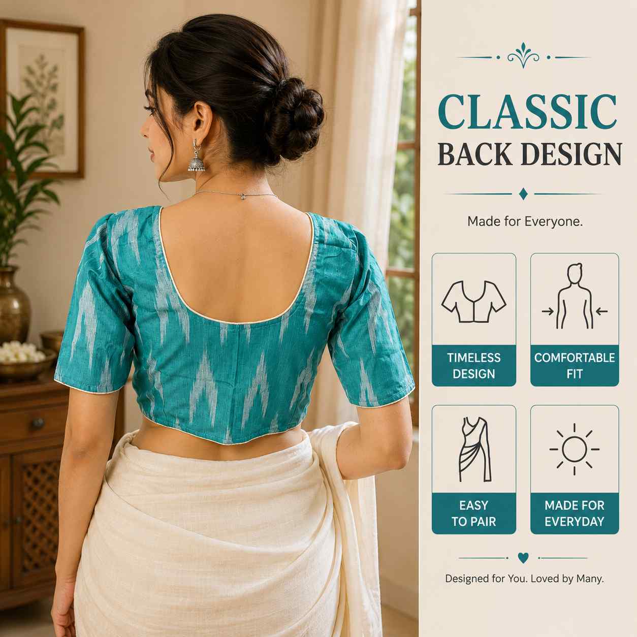 Rivariya Ikkat Cotton Ready-to-Wear Saree Blouse for Women and Girls