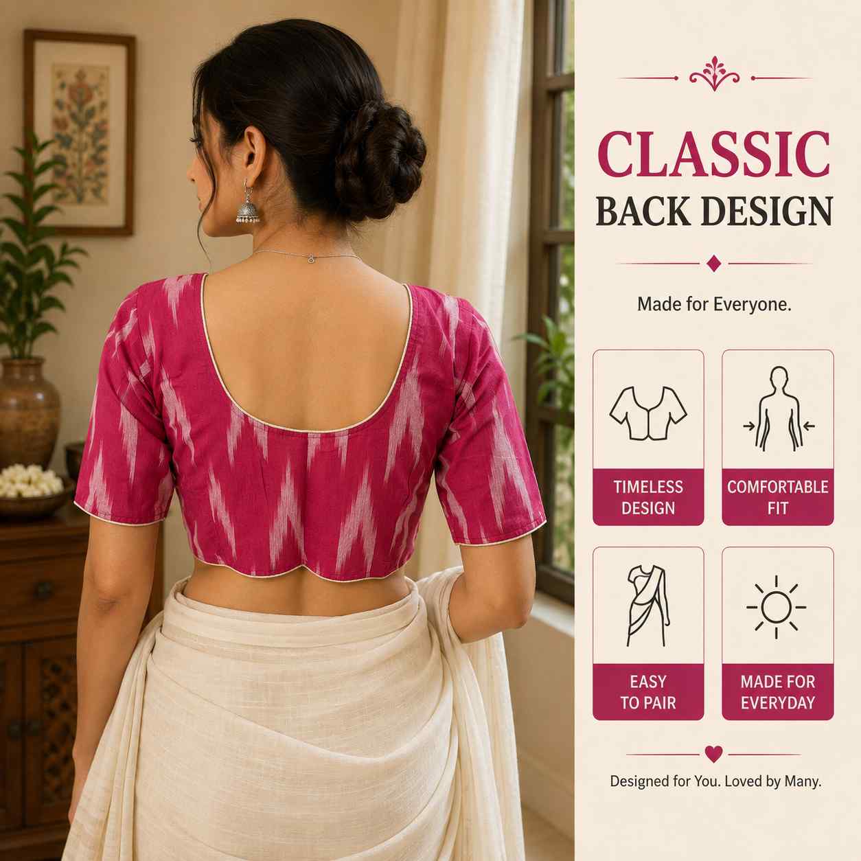 Rivariya Ikkat Cotton Ready-to-Wear Saree Blouse for Women and Girls