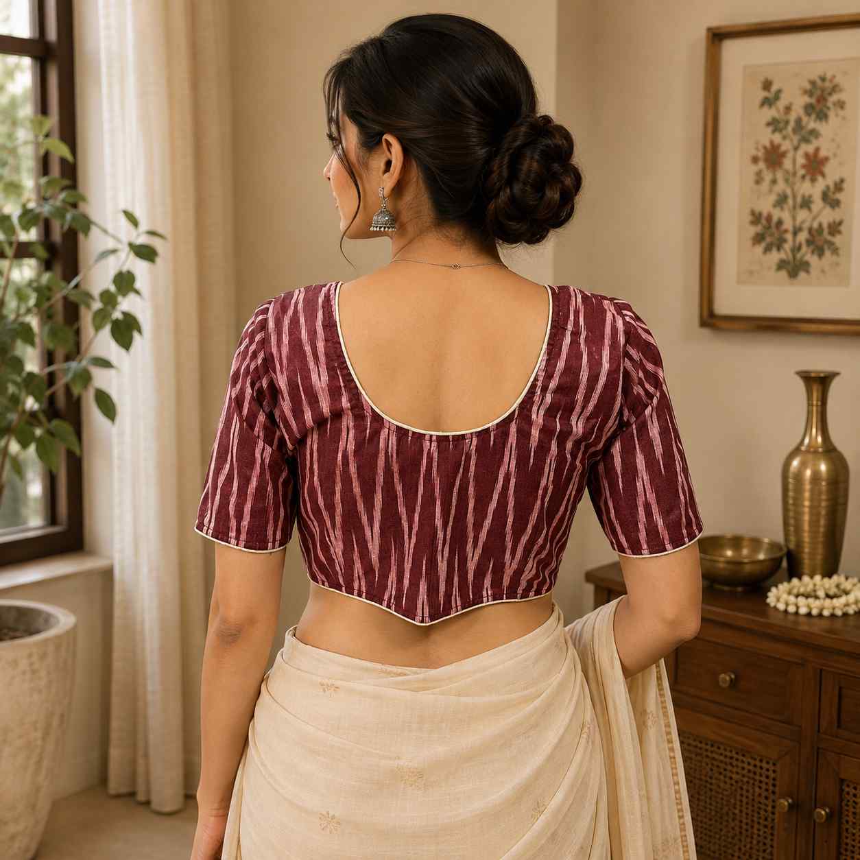 Rivariya Ikkat Cotton Ready-to-Wear Saree Blouse for Women and Girls