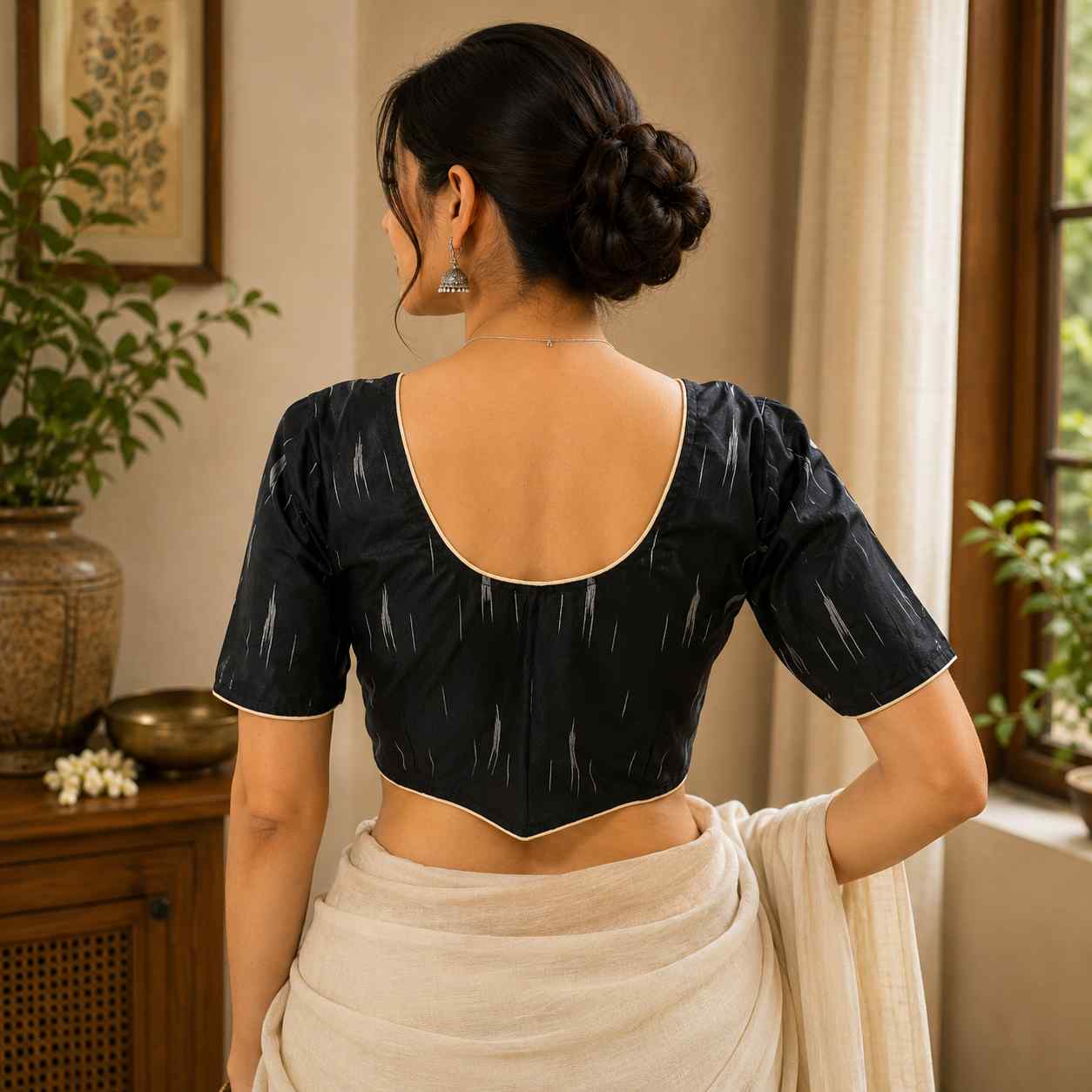 Rivariya Ikkat Cotton Ready-to-Wear Saree Blouse for Women and Girls