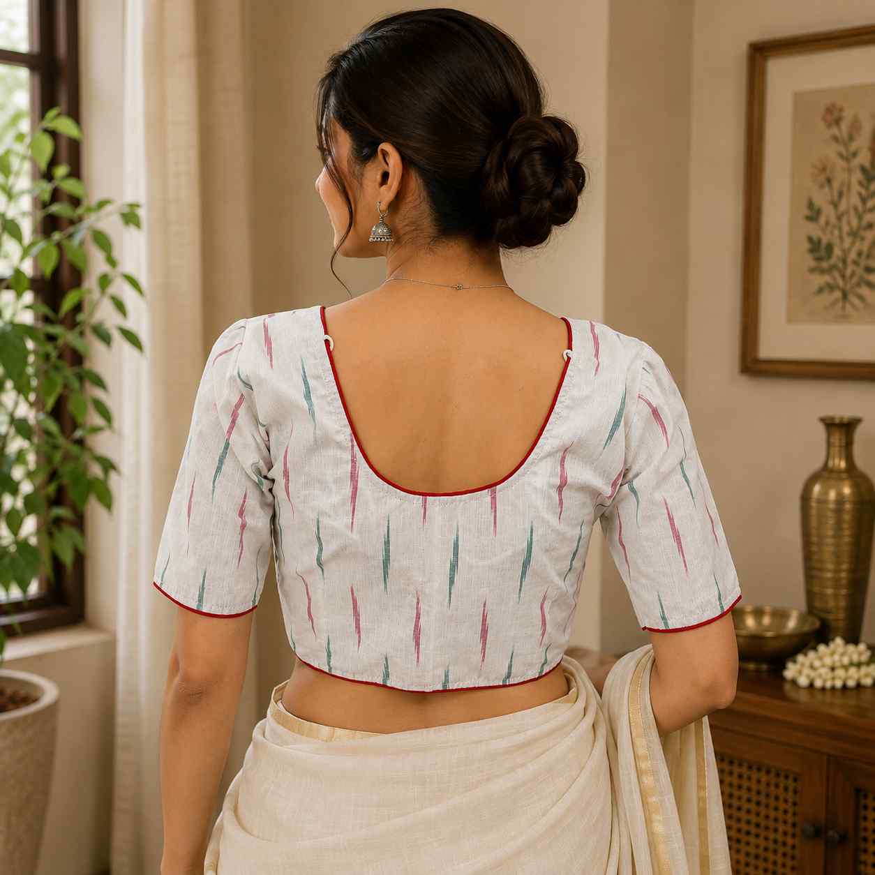 Rivariya Ikkat Cotton Ready-to-Wear Saree Blouse for Women and Girls